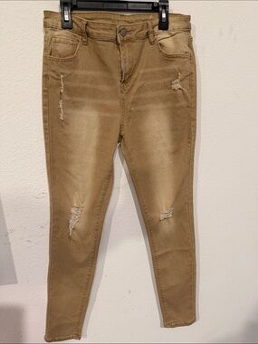 High-Rise Distressed Women's Jeans - Khaki